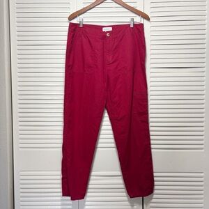 Liz Claiborne Women’s Red Cargo Pants Cotton Linen Straight Leg Size 6